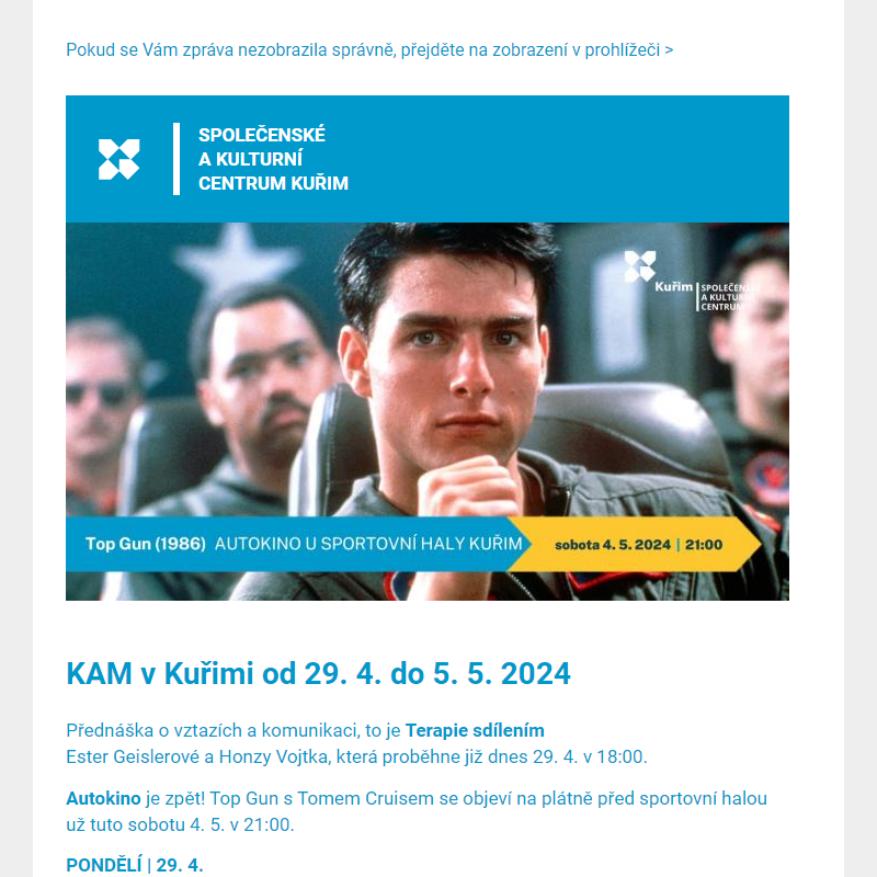 [Newsletter] KAM v Kuřimi od 29. 4. do 5. 5. 2024