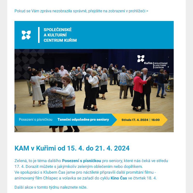 [Newsletter] KAM v Kuřimi od 15. 4. do 21. 4. 2024