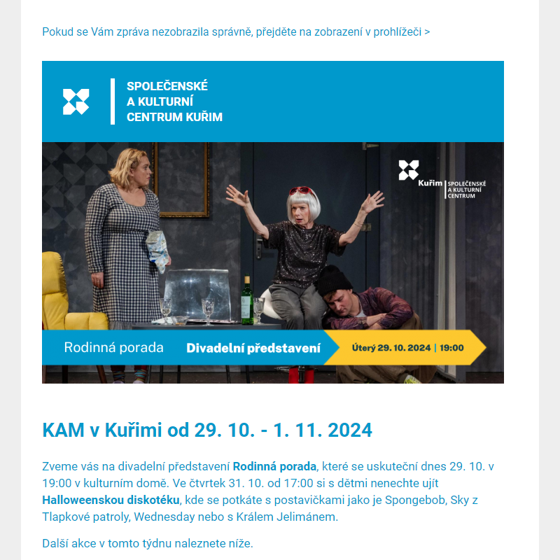 [Newsletter] KAM v Kuřimi od 29. 10. - 1. 11. 2024