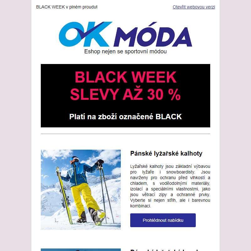 BLACK WEEK | Extra SLEVA až 30 % _ Vybavíme Vás na hory!