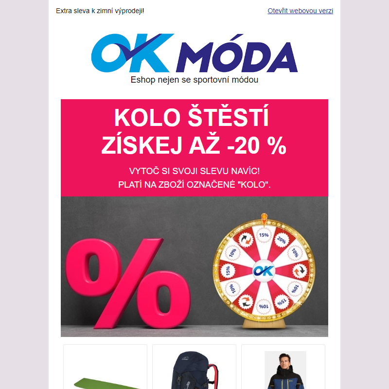 VÝPRODEJOVÉ KOLO štěstí s extra slevou až 20 %