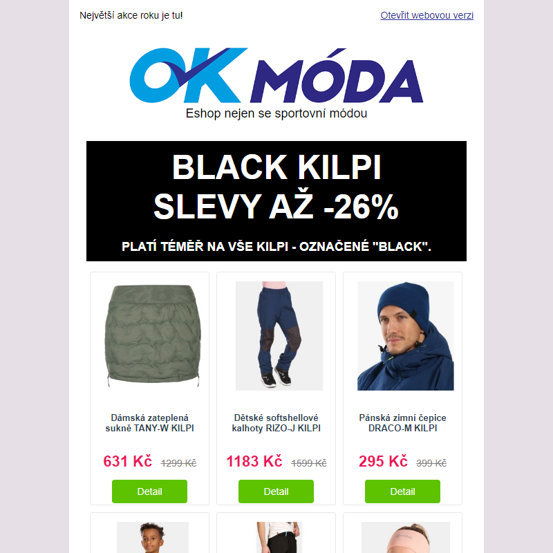 BLACK KILPI slevy až -26 % _ Platí téměř na vše Kilpi