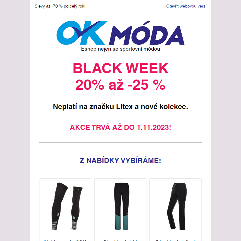 Black Week na OK-Moda: sleva 20% až 25% na Vše
