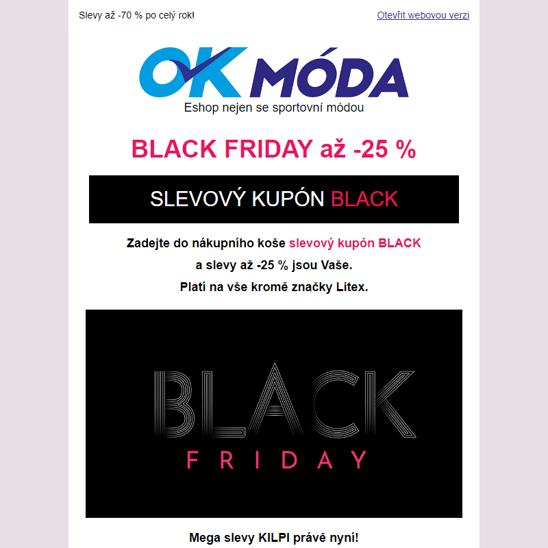 BLACK slevy až -25 % _ Mega výprodej KILPI právě nyní