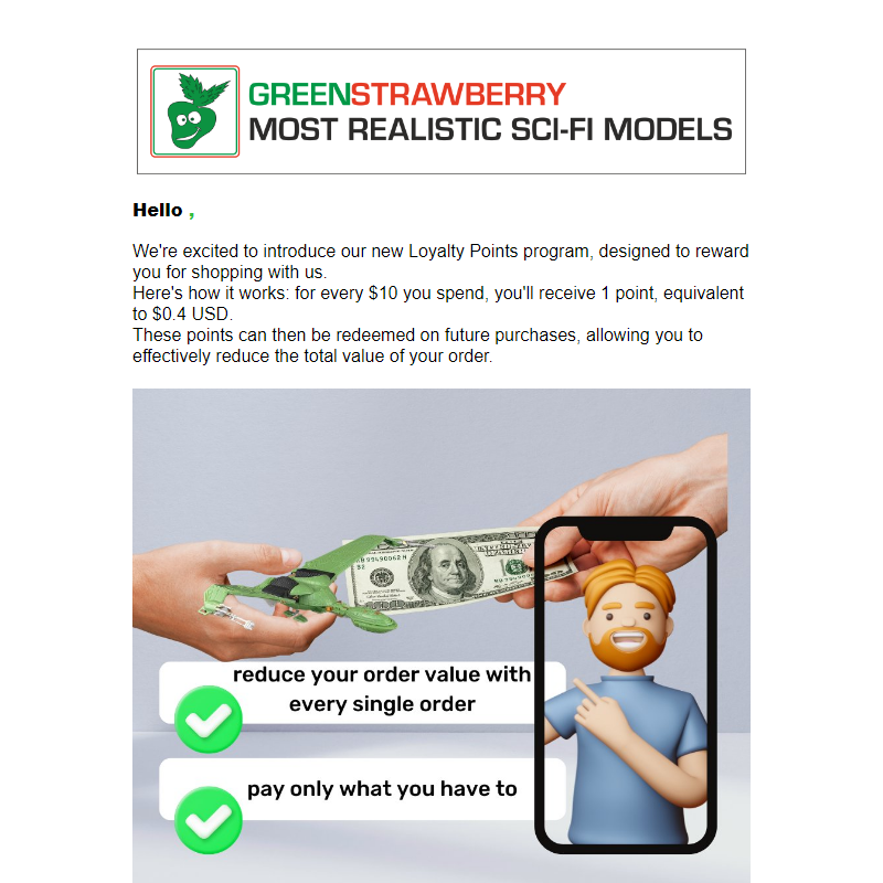 Get loyalty points - new in greenstrawberry