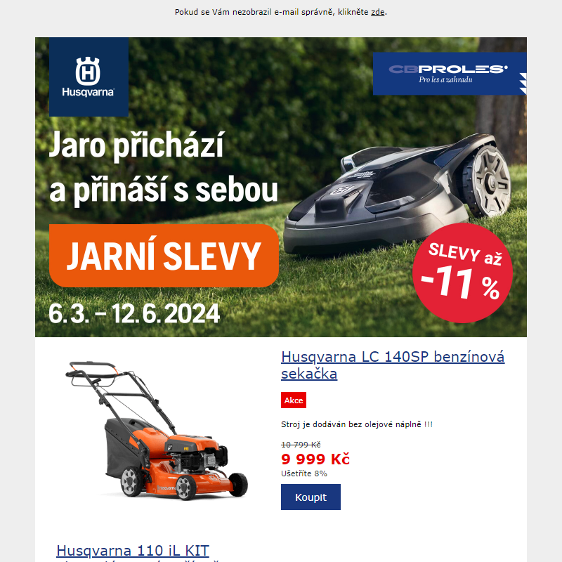 Jarní AKCE Husqvarna pokračuje - SLEVY až 11 %!