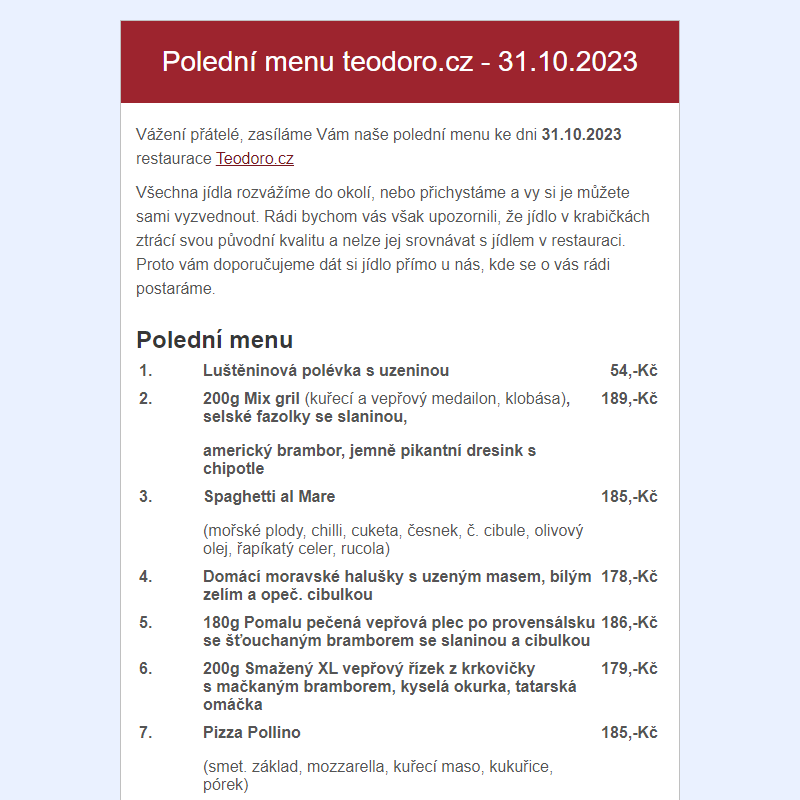 Poledni menu teodoro.cz - 31.10.2023