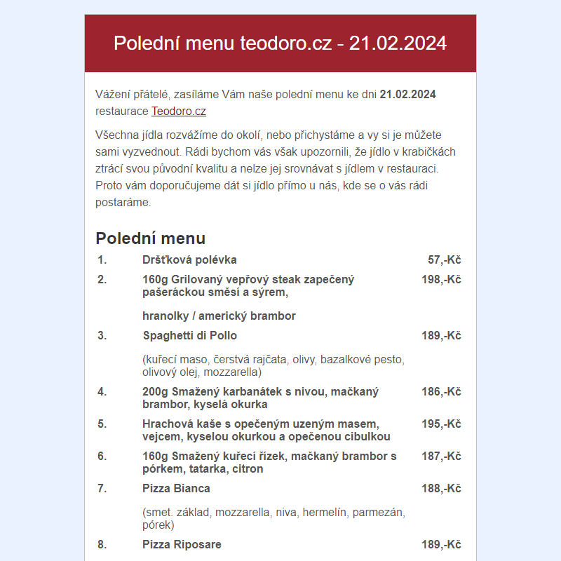 Poledni menu teodoro.cz - 21.02.2024