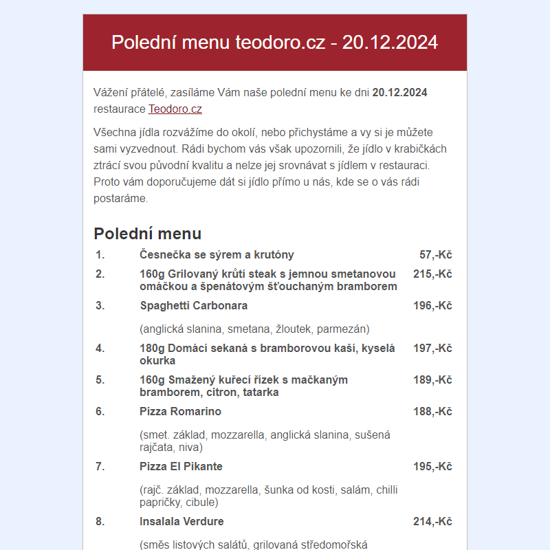 Poledni menu teodoro.cz - 20.12.2024