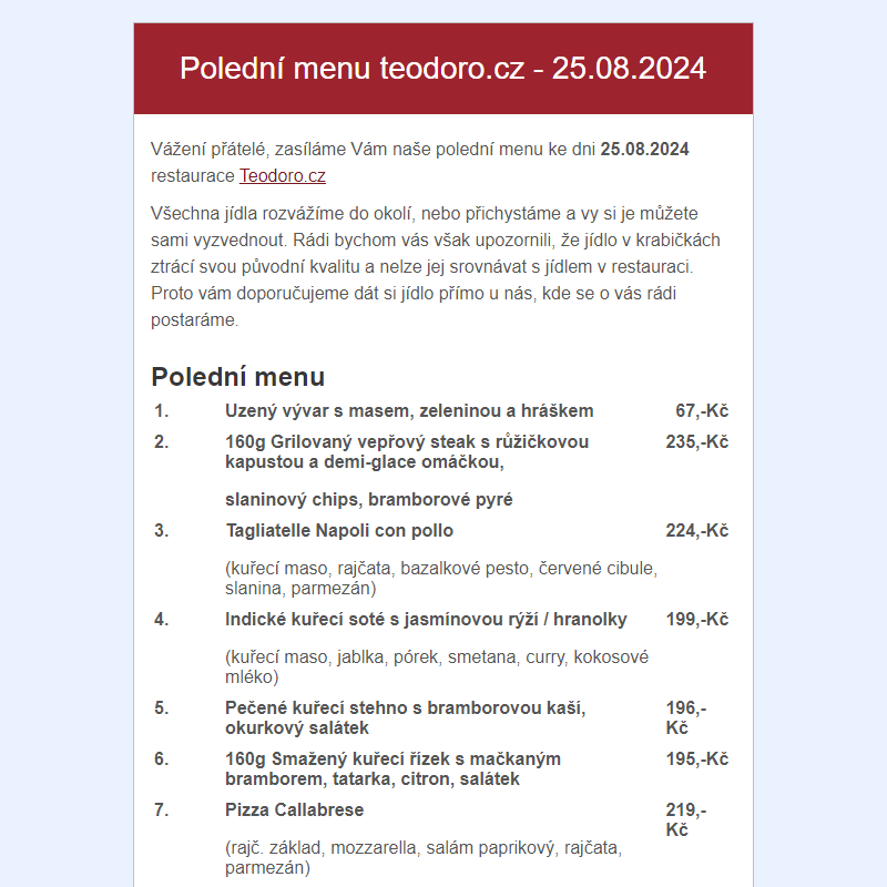 Poledni menu teodoro.cz - 25.08.2024