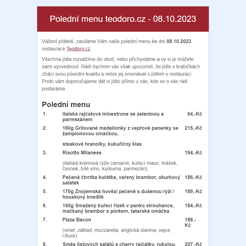 Poledni menu teodoro.cz - 08.10.2023