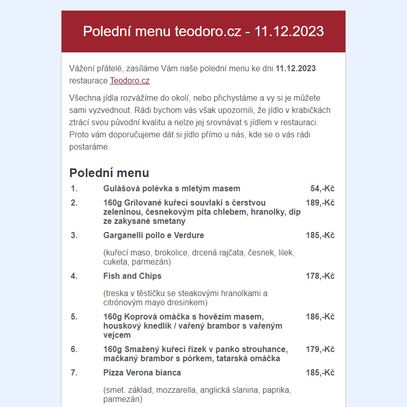 Poledni menu teodoro.cz - 11.12.2023