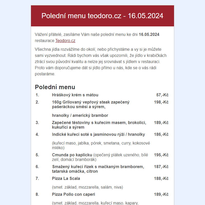 Poledni menu teodoro.cz - 16.05.2024