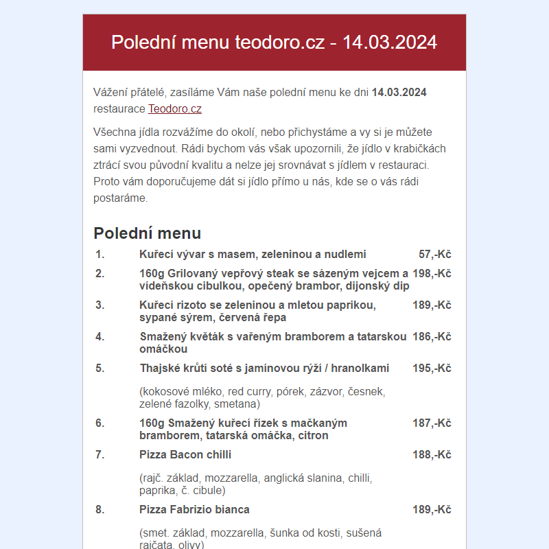 Poledni menu teodoro.cz - 14.03.2024