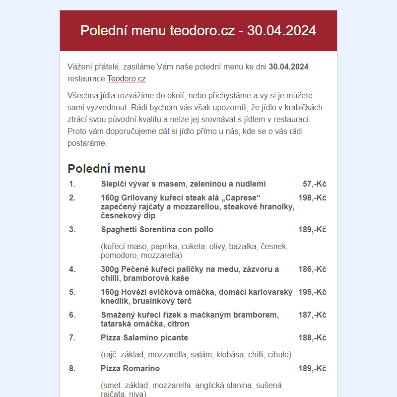 Poledni menu teodoro.cz - 30.04.2024