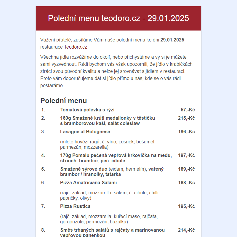 Poledni menu teodoro.cz - 29.01.2025