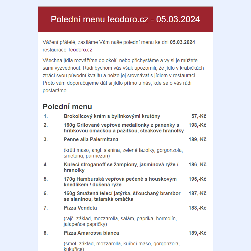 Poledni menu teodoro.cz - 05.03.2024