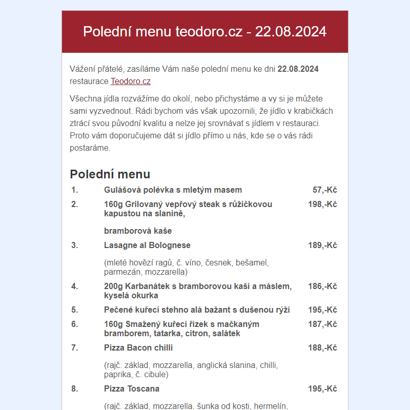 Poledni menu teodoro.cz - 22.08.2024