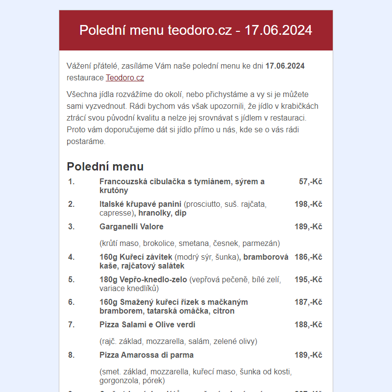 Poledni menu teodoro.cz - 17.06.2024