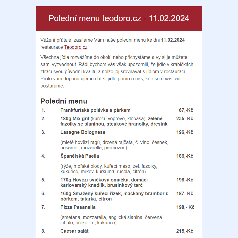 Poledni menu teodoro.cz - 11.02.2024