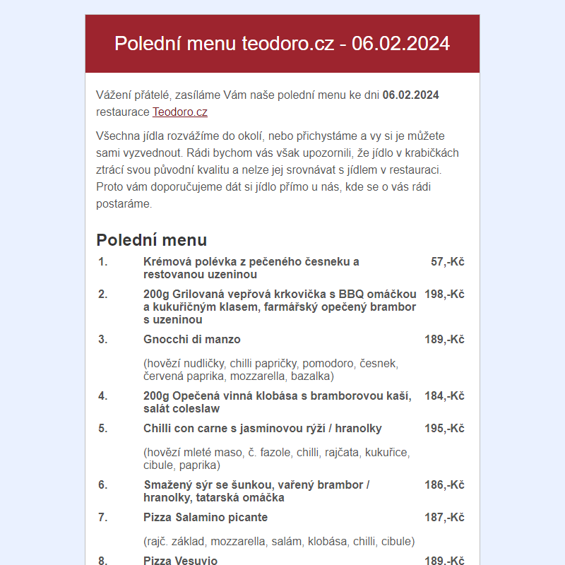 Poledni menu teodoro.cz - 06.02.2024