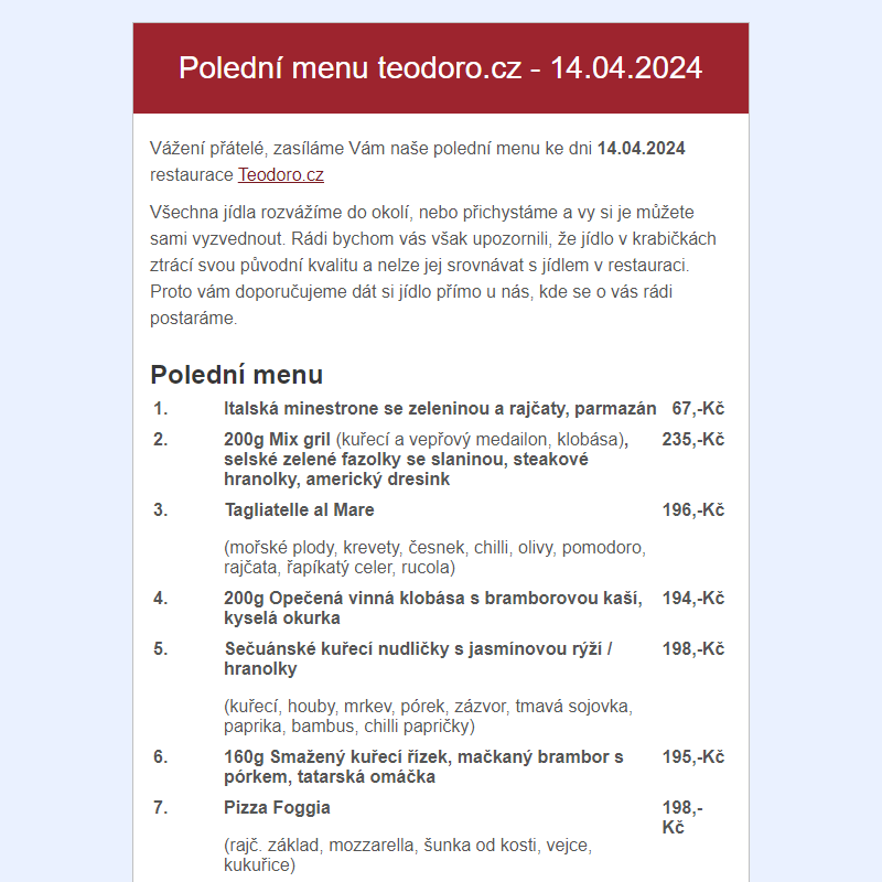 Poledni menu teodoro.cz - 14.04.2024