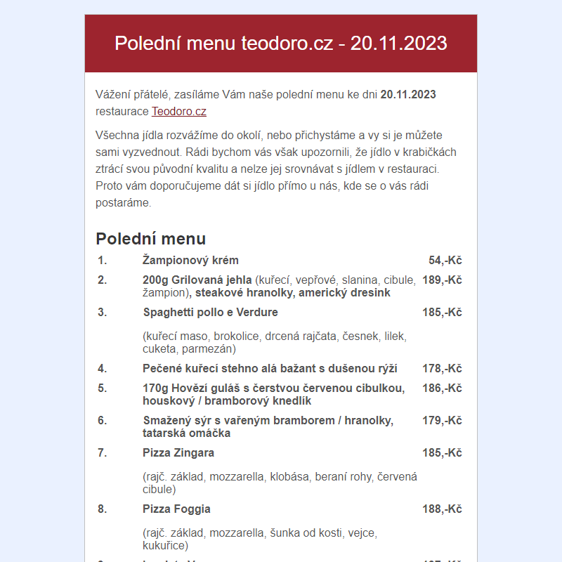 Poledni menu teodoro.cz - 20.11.2023