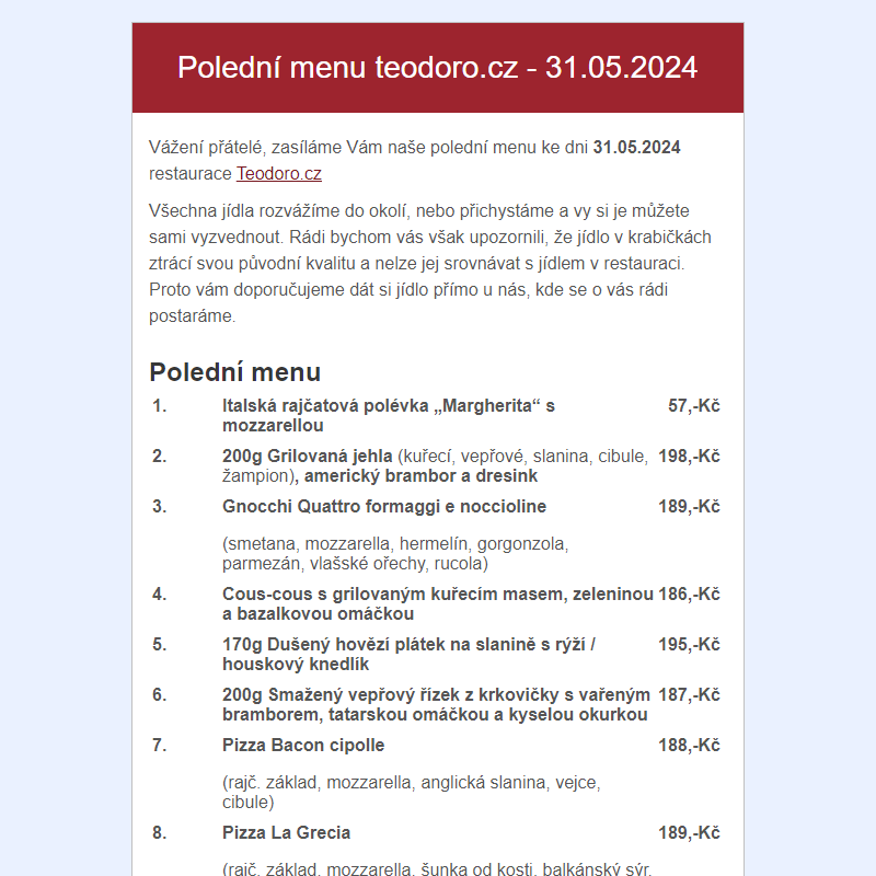Poledni menu teodoro.cz - 31.05.2024