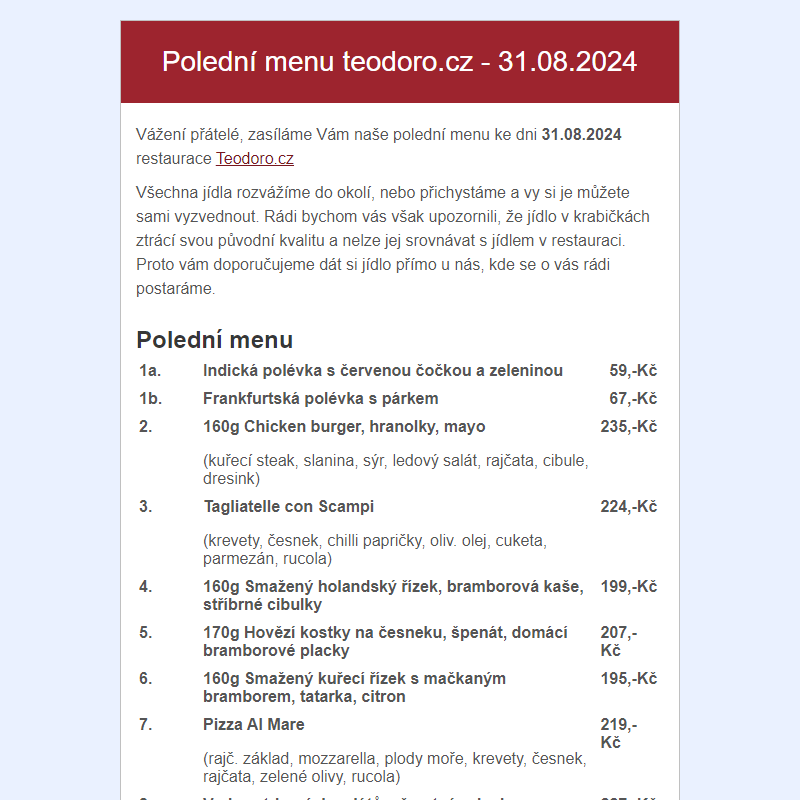 Poledni menu teodoro.cz - 31.08.2024