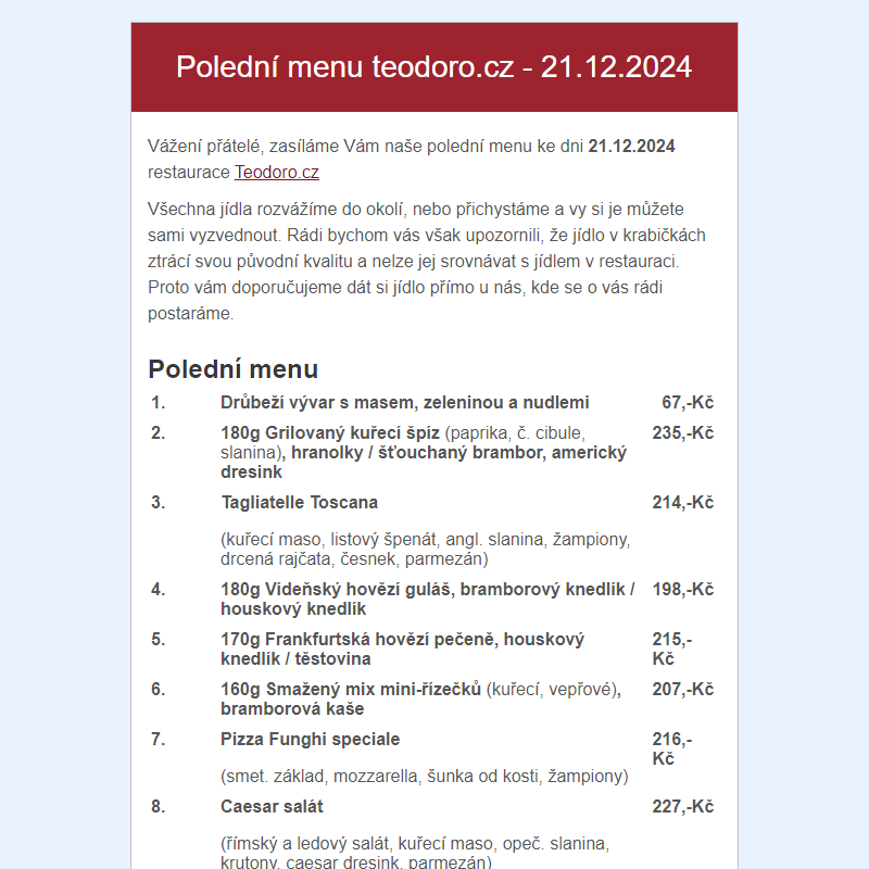 Poledni menu teodoro.cz - 21.12.2024