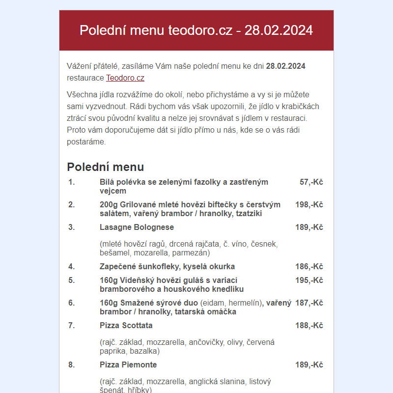 Poledni menu teodoro.cz - 28.02.2024