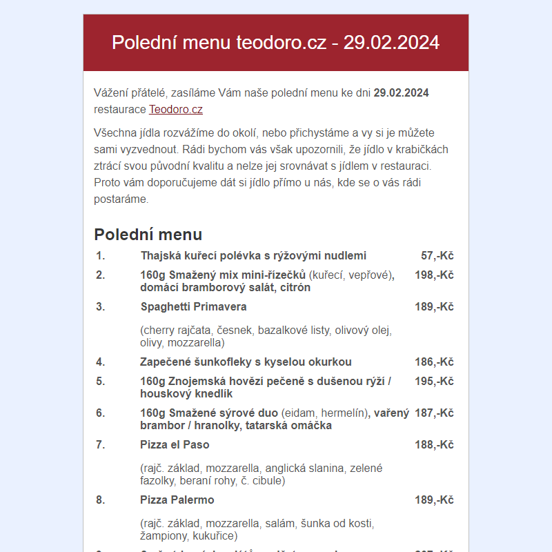 Poledni menu teodoro.cz - 29.02.2024