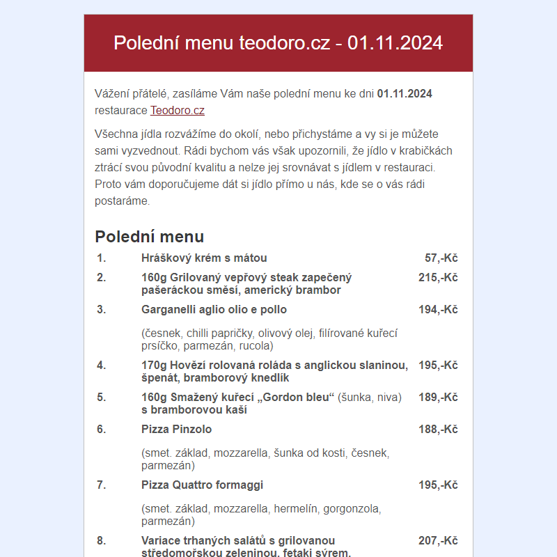 Poledni menu teodoro.cz - 01.11.2024