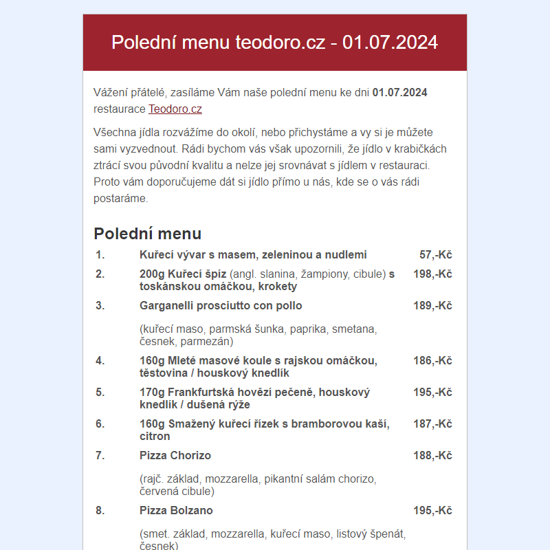 Poledni menu teodoro.cz - 01.07.2024