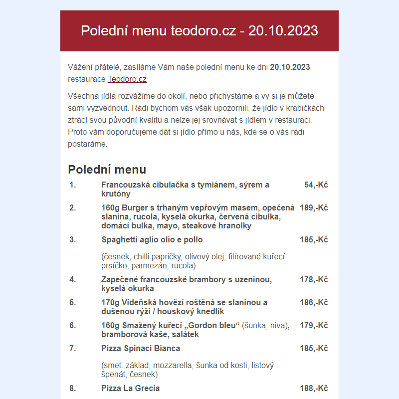 Poledni menu teodoro.cz - 20.10.2023
