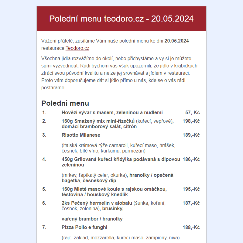 Poledni menu teodoro.cz - 20.05.2024