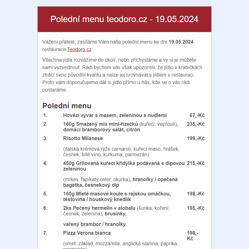 Poledni menu teodoro.cz - 19.05.2024