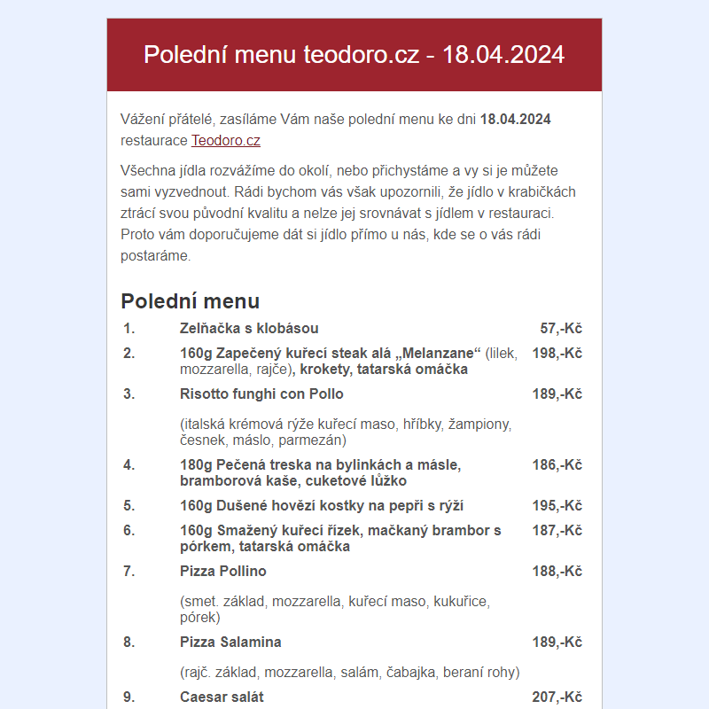 Poledni menu teodoro.cz - 18.04.2024