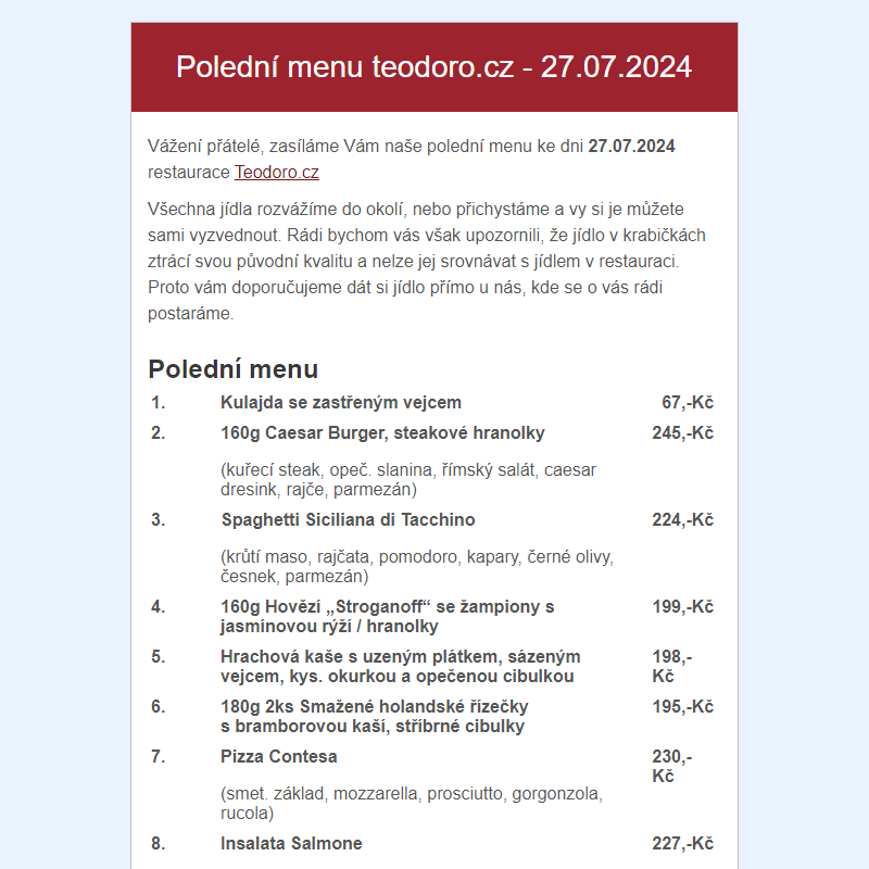 Poledni menu teodoro.cz - 27.07.2024