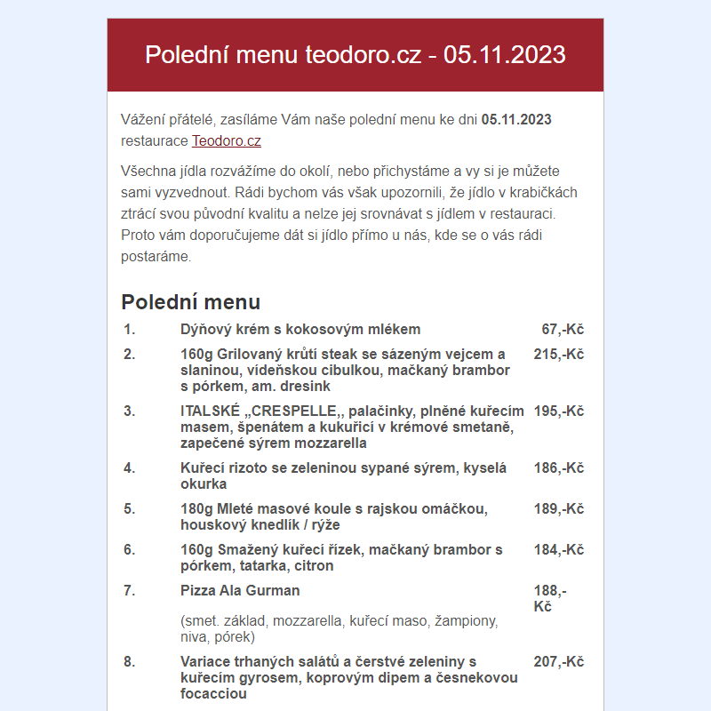 Poledni menu teodoro.cz - 05.11.2023