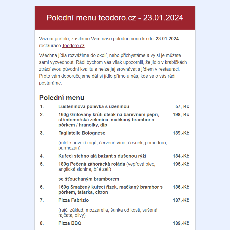 Poledni menu teodoro.cz - 23.01.2024