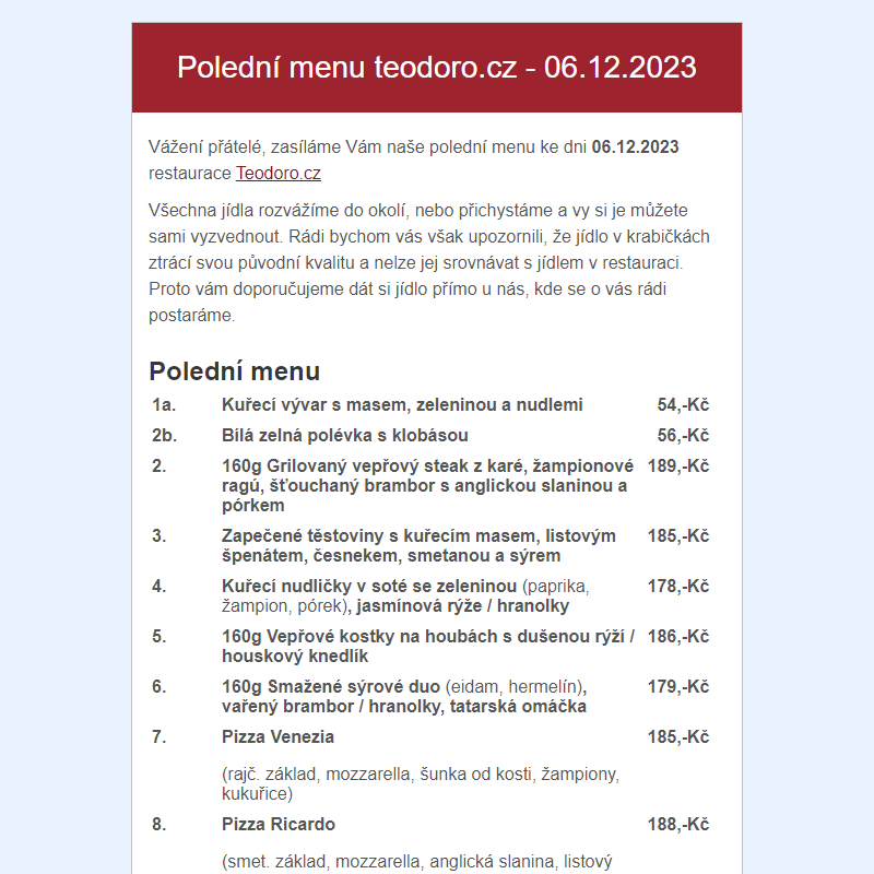 Poledni menu teodoro.cz - 06.12.2023