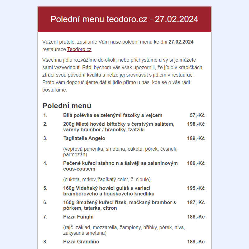 Poledni menu teodoro.cz - 27.02.2024