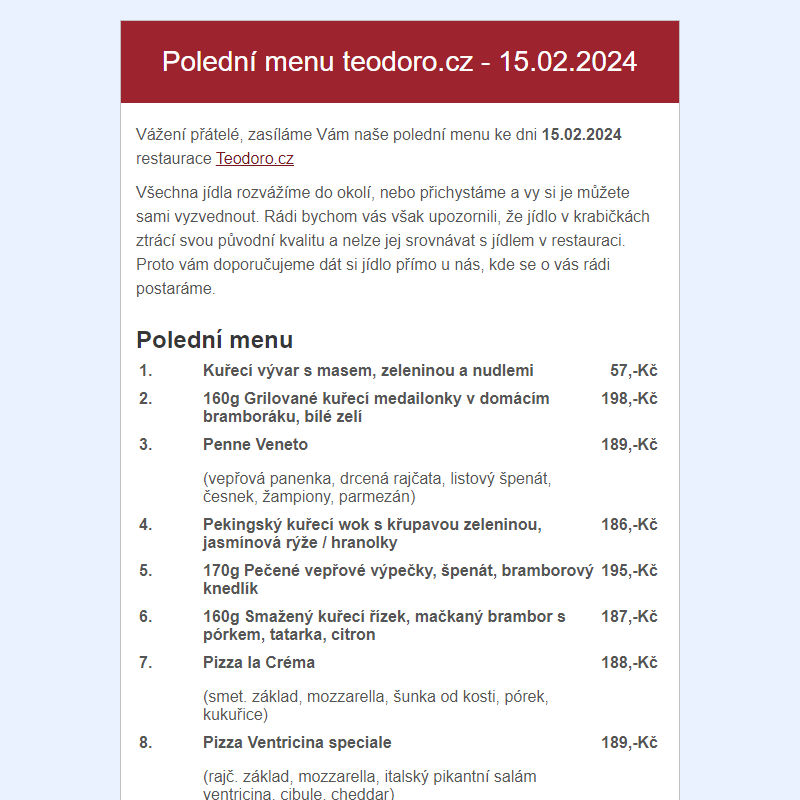 Poledni menu teodoro.cz - 15.02.2024