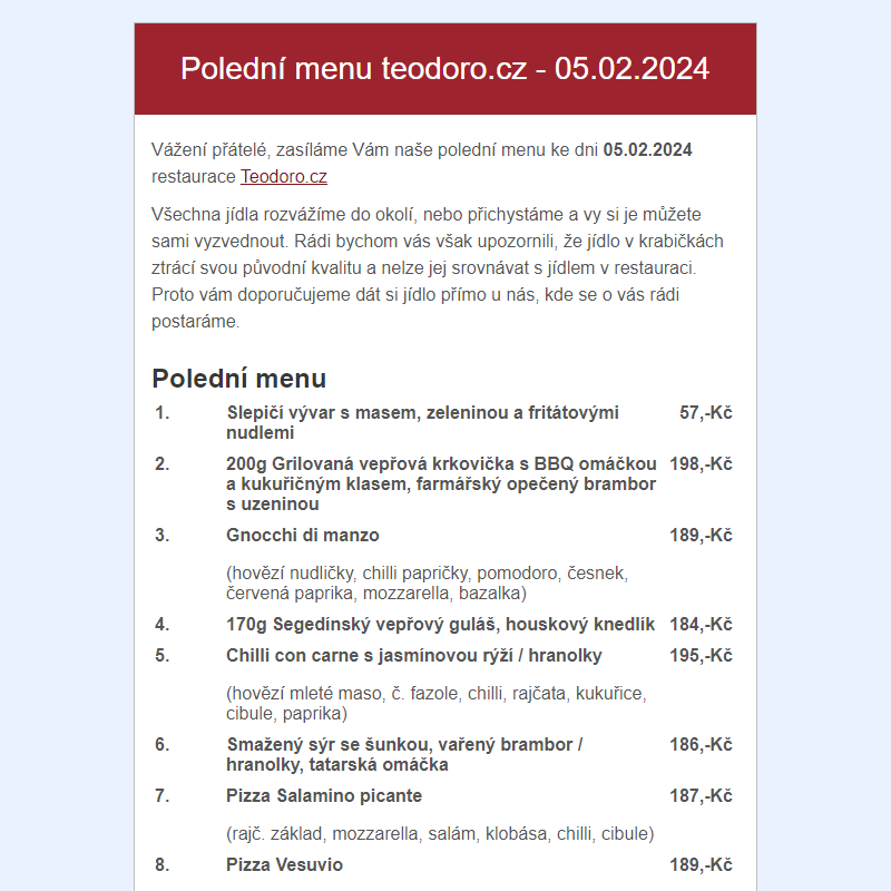 Poledni menu teodoro.cz - 05.02.2024