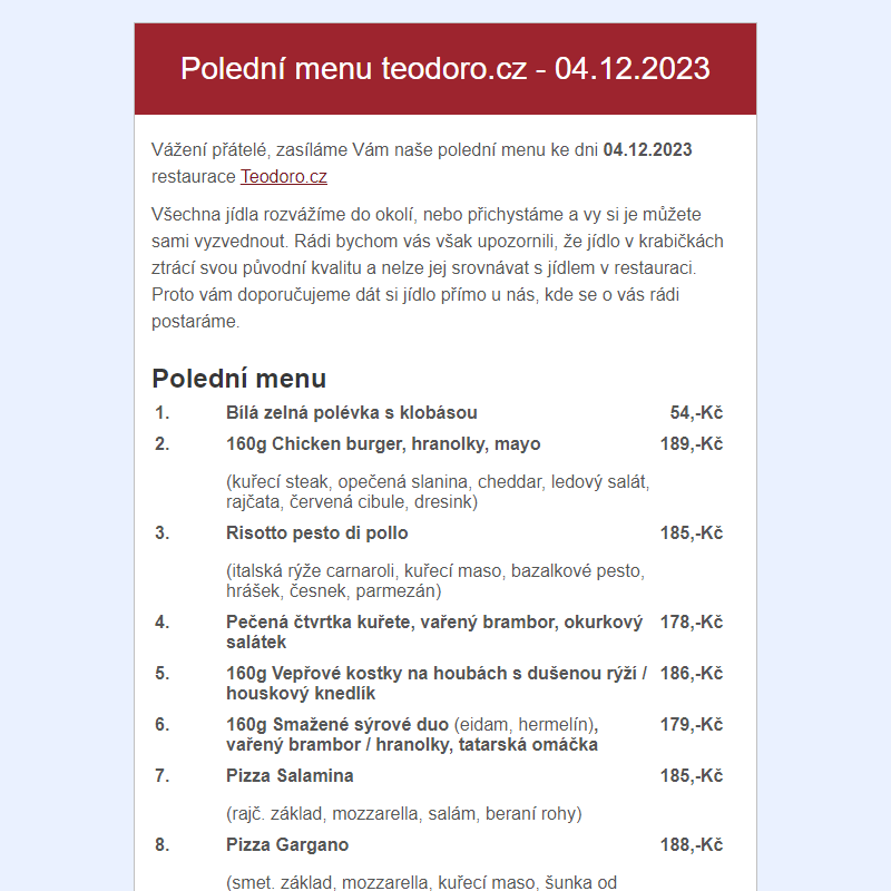 Poledni menu teodoro.cz - 04.12.2023