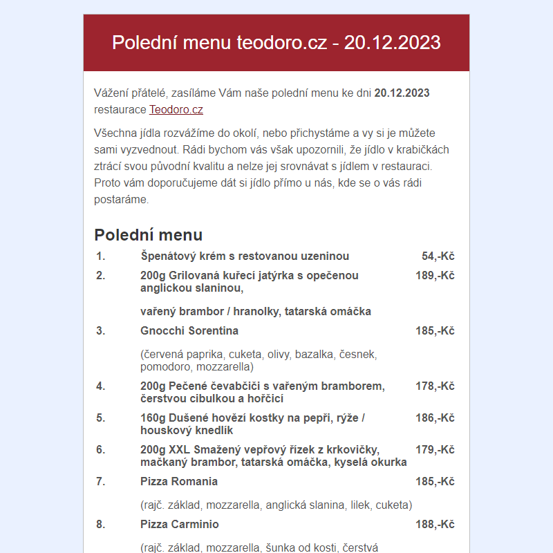 Poledni menu teodoro.cz - 20.12.2023