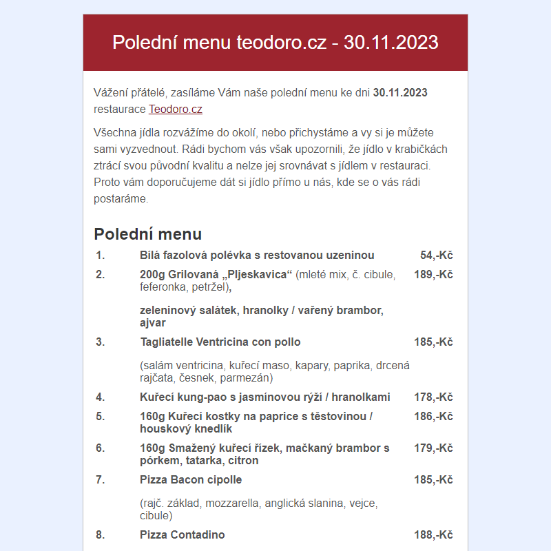 Poledni menu teodoro.cz - 30.11.2023