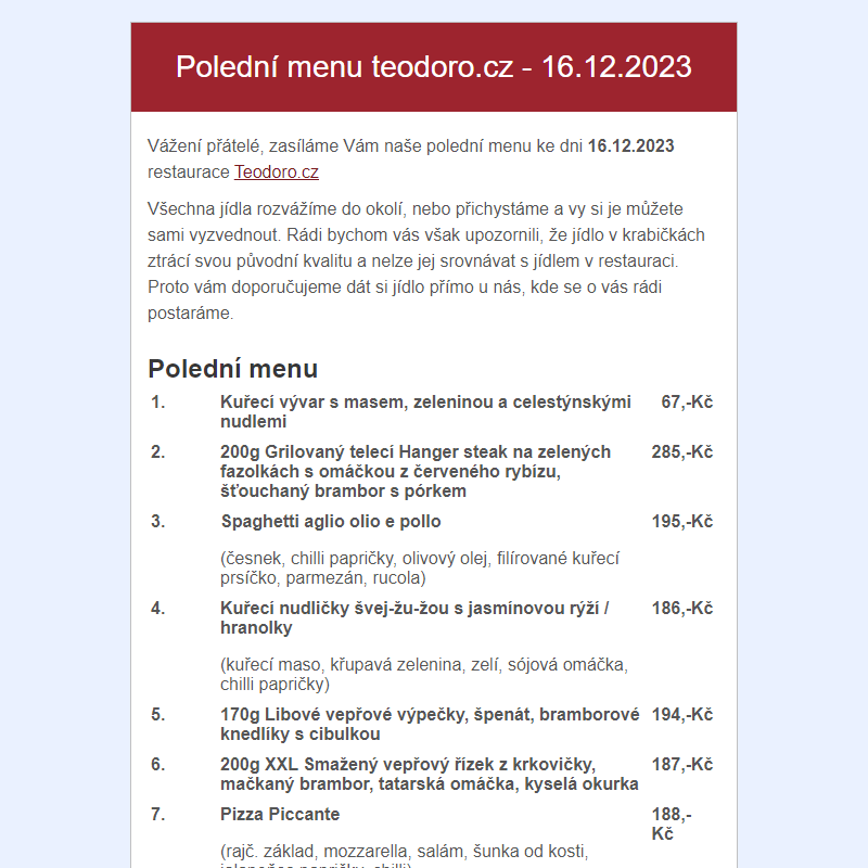 Poledni menu teodoro.cz - 16.12.2023