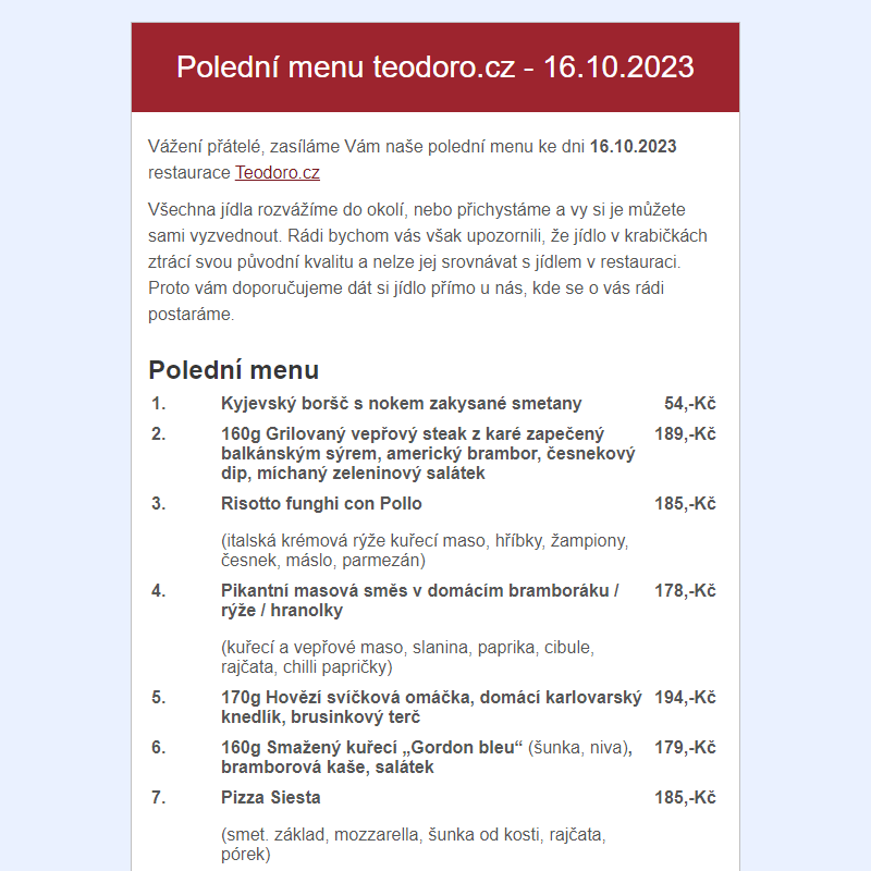 Poledni menu teodoro.cz - 16.10.2023